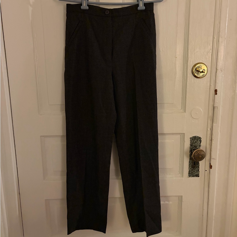 Dark gray striped wool pleated trousers